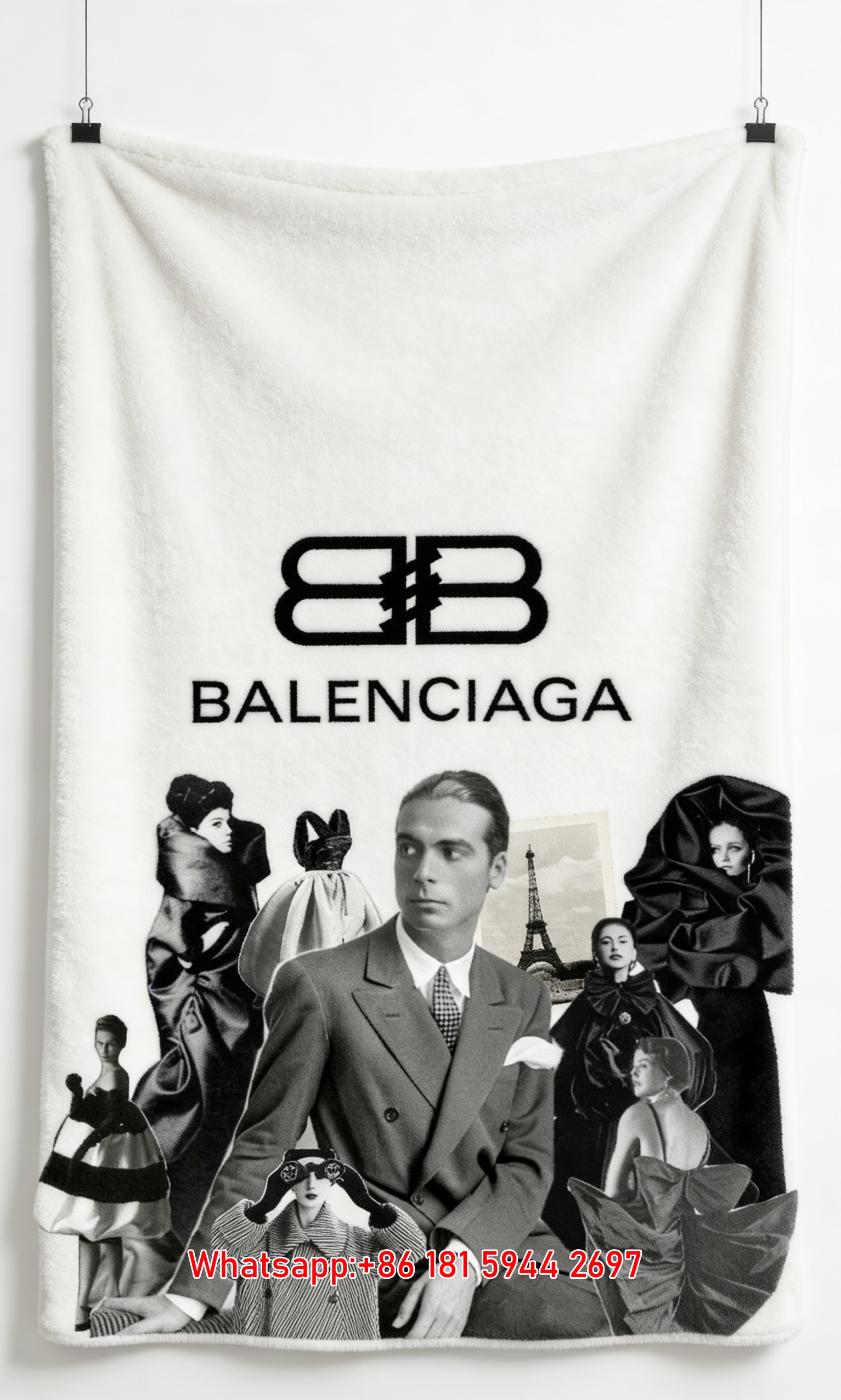 BALENCIAGA Vintage Fashion Flannel Sofa Throw Blanket for Wall Decor BA054